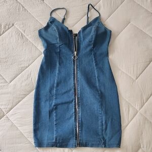 Iris Denim Blue Mini Dress with Zipper